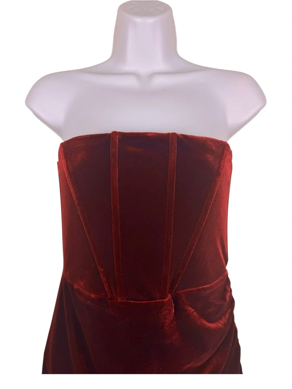 Lulus Glamorous Celebrations Wine Velvet Strapless Tulip Midi Dress S - Picture 3 of 10